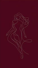 Red Maroon Minimalist Line Art Women