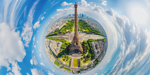 Eiffel tower and cityscape in a miniature world, paris, france, on a sunny day