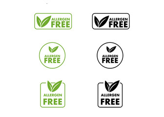 Green and black labels with Allergen Free and a leaf icon for healthy food