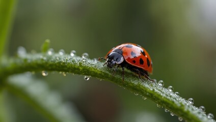 Fototapeta premium ladybug on plant with blurred out background.