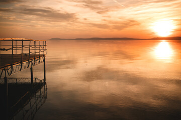 Fototapeta premium Wonderful sunset over lake Balaton in summer