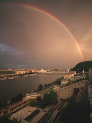 Rainbow over Budapest, Hungary in summer