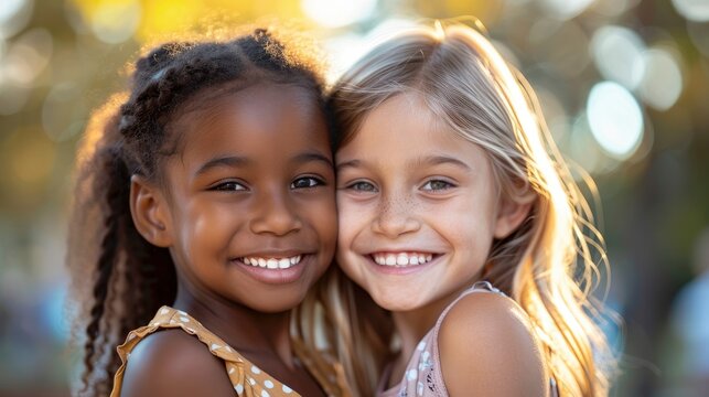 Smiling Mixed-Race Girls, Radiating Joy And Friendship