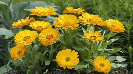 Calendula Flowers Bright yellow blooms from the herb family in spring