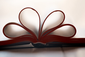 Book, pages and fold open with copyspace, reading and notebook for learning or literature on white background. Knowledge, paper and notes for education with colour edges, publication and research