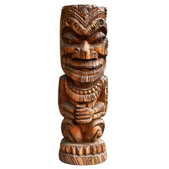 Hand-carved wooden statuette or totem, embodying the mythology and symbolism of a particular culture, isolated on transparent background PNG