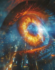 Obraz premium A close up of an eye with a bright orange iris