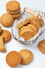 Oatmeal cookies on a light background. Healthy diet..