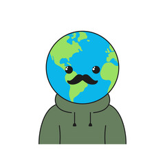 Character cartoon Earth cute planet moustache face happy emotions vector illustration.