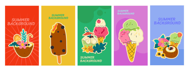 Fototapeta premium Retro collection set of social media stories design templates summer backgrounds. Vector Illustration