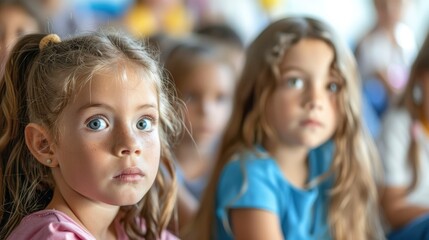 Fototapeta premium Children Learn In A School Classroom, Their Faces Focused And Curious