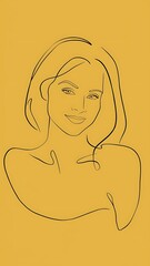 Yellow Minimalist Line Art Women Illustration