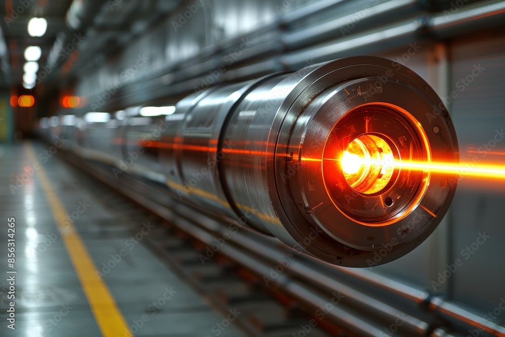 Poster close-up of a powerful laser beam in industrial machinery, capturing the precision and advanced tech