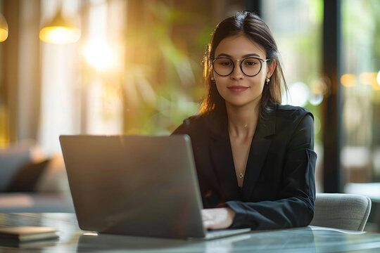 Woman scheduling a meeting online using her laptop computer.