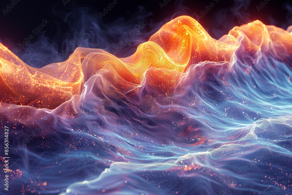 Poster Dynamic abstract waves of light and color, capturing the fluid motion and glowing energy of a modern artistic expression