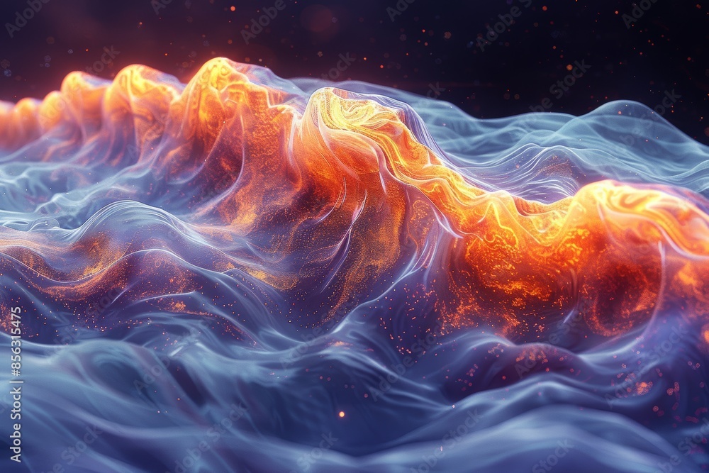 Poster Dynamic abstract waves of light and color, capturing the fluid motion and glowing energy of a modern artistic expression