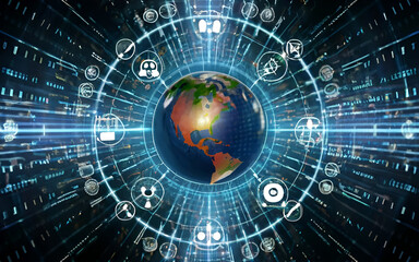 Fototapeta premium Huge data, rapid information analysis on a global scale concept. generated ai