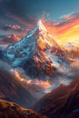 Alpenglow Majesty - Hyperrealistic Mountain Wallpaper