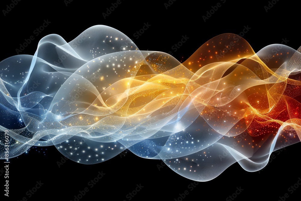 Poster Abstract waves of energy in vibrant colors, capturing the dynamic motion and glowing fluidity of modern digital design, Generative AI