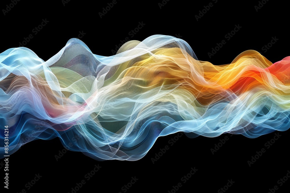 Poster Abstract waves of energy in vibrant colors, capturing the dynamic motion and glowing fluidity of modern digital design, Generative AI