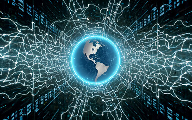 Obraz premium Vast data, instantaneous information processing globally concept. generated ai