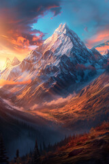 Alpenglow Majesty - Hyperrealistic Mountain Wallpaper