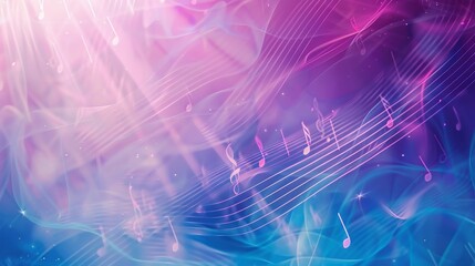 Abstract image with musical notes and swirls in purple and blue tones