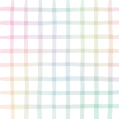 Rainbow Plaid Gingham Check Hand Drawn Background Overlay