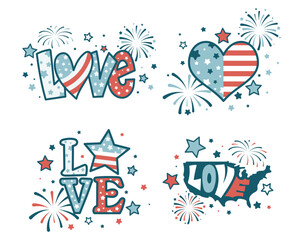 Love patriotic 4th of july, holiday, independence, celebration vector