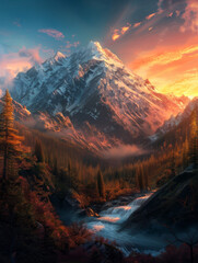 Alpenglow Majesty - Hyperrealistic Mountain Wallpaper