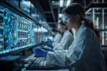 inclusive research lab with scientists of different backgrounds working with advanced technology and laboratory equipment