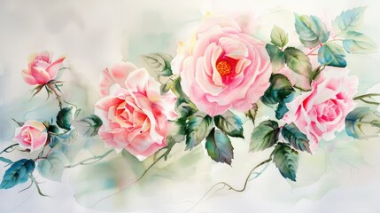 Fototapeta premium Watercolor painting of pink roses on a white background