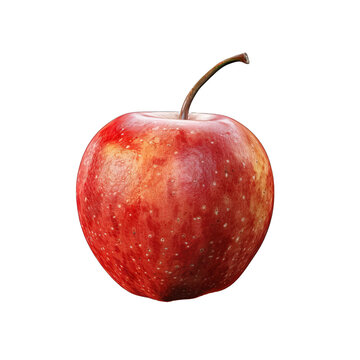 A real apple with skin and a stem, Isolated on transparent background PNG