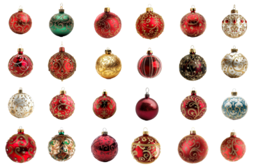 Various Christmas decorations - shiny baubles for the winter holiday isolated png
