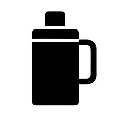 Obraz premium vector black illustration of a thermos with a lid on a transparent background, perfect for themes to travel, outdoor activities, and beverage storage