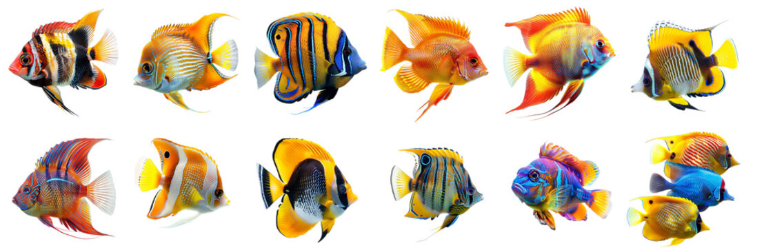 colorful tropical fish - exotic underwater animals isolated