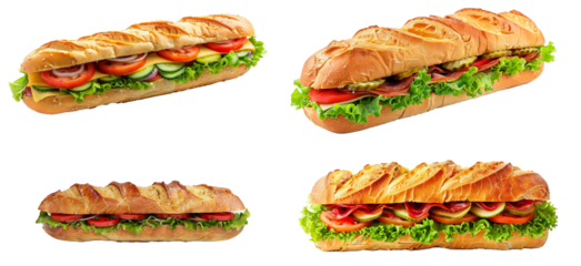 sub sandwiches on french bread - hoagies isolated