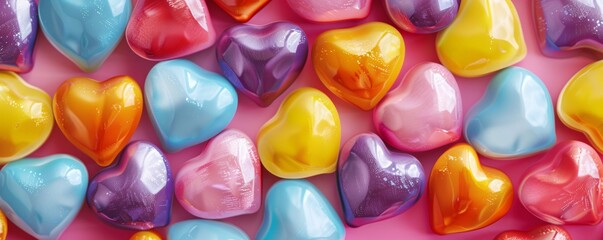 Candy hearts arranged in a festive Valentine's Day pattern.