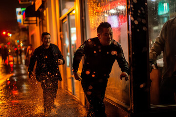 Obraz premium People running in the rain at night