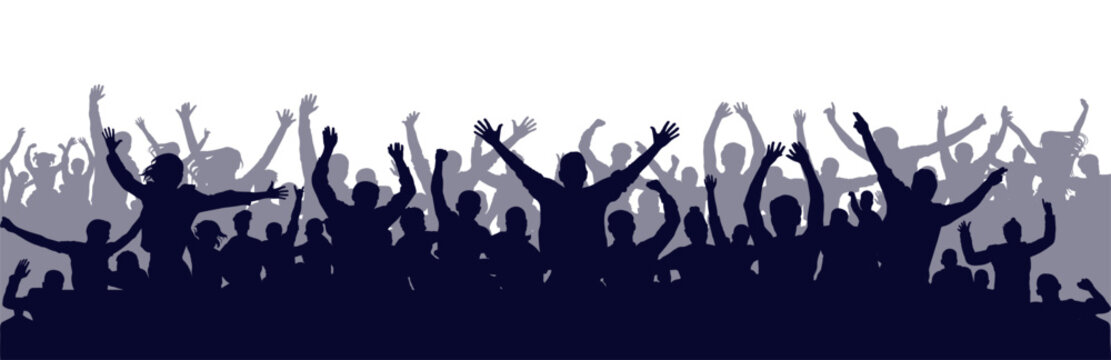 Crowd of people silhouette, cheerful fans people. Big event, concert or sport. Vector illustration
