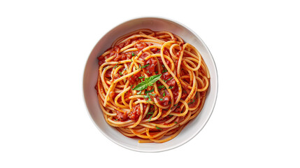 Italian spicy pasta dish isolated on white background, Noodles on white bowl