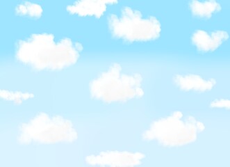 White clouds. Summer rain clouds. Beautiful cloudscape with fluffy cumulus. Outdoor