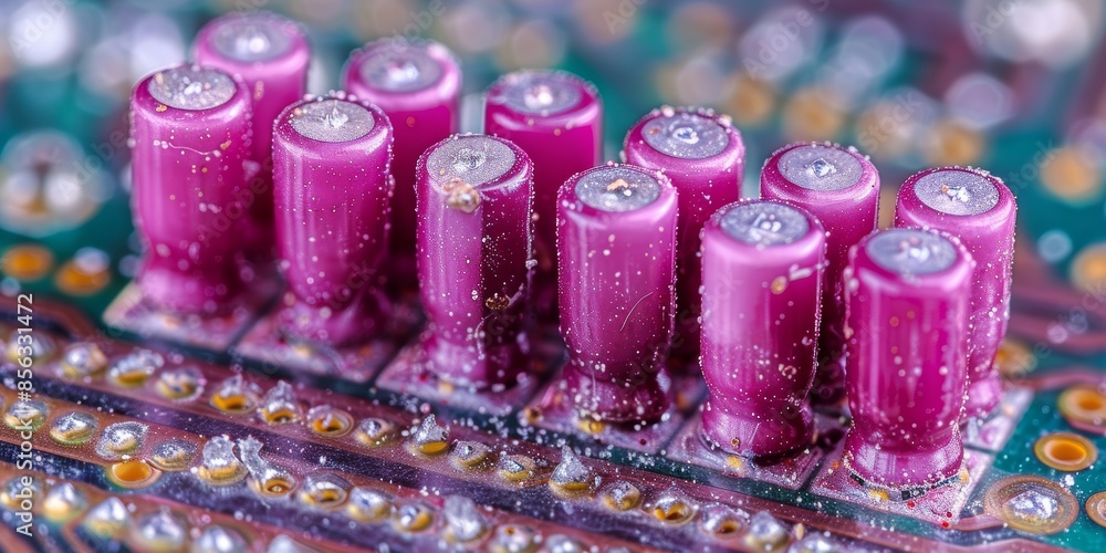 Poster close-up view of electronic components on a circuit board, highlighting the intricate details and ad