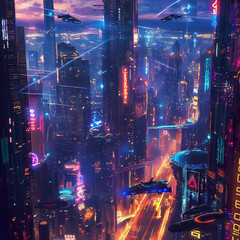 Obraz premium cyberpunk futuristic city