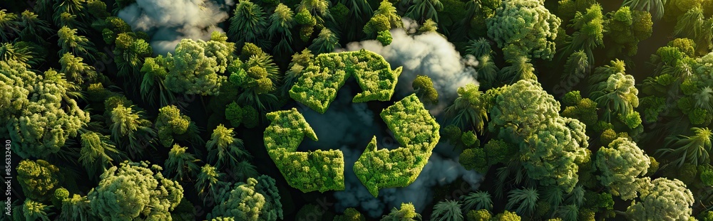 Wall mural recycle symbol on the forest background . ecological concept. ecology. recycle and zero waste symbol