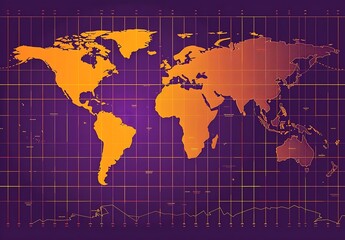 Obraz premium Distorted Map of the World on Purple Background with Orange Gradient illustration