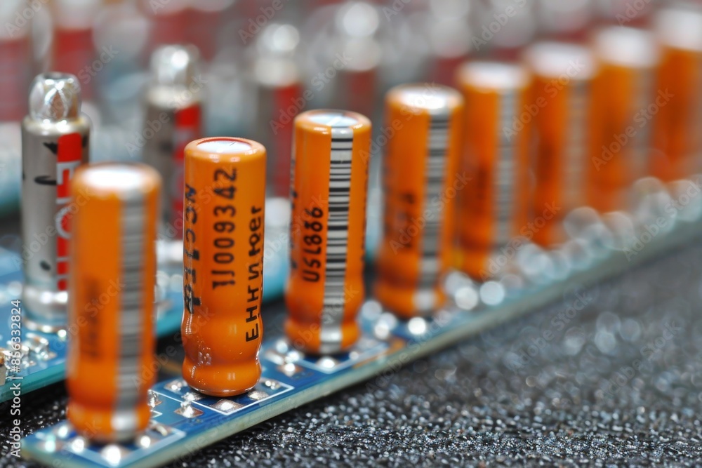 Poster Close-up view of electronic components on a circuit board, highlighting the intricate details and advanced technology of modern electronics, Generative AI
