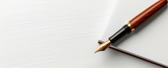Naklejka premium Fountain Pen and Notebook on White Surface