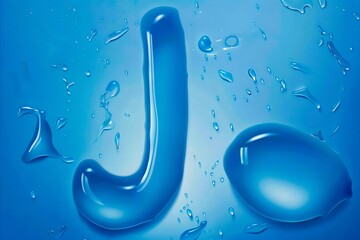 A blue letter j with water droplets.