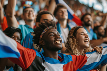 Fototapeta premium Ecstatic French Soccer Fans Cheering a Goal During a Thrilling EM Match